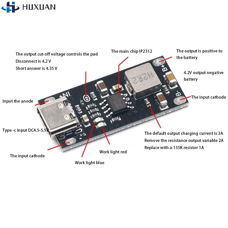 3A 5V to 4.2V Type C Fast Charging Board for Polymer Ternary Lithium Battery Li-ion Charger Module