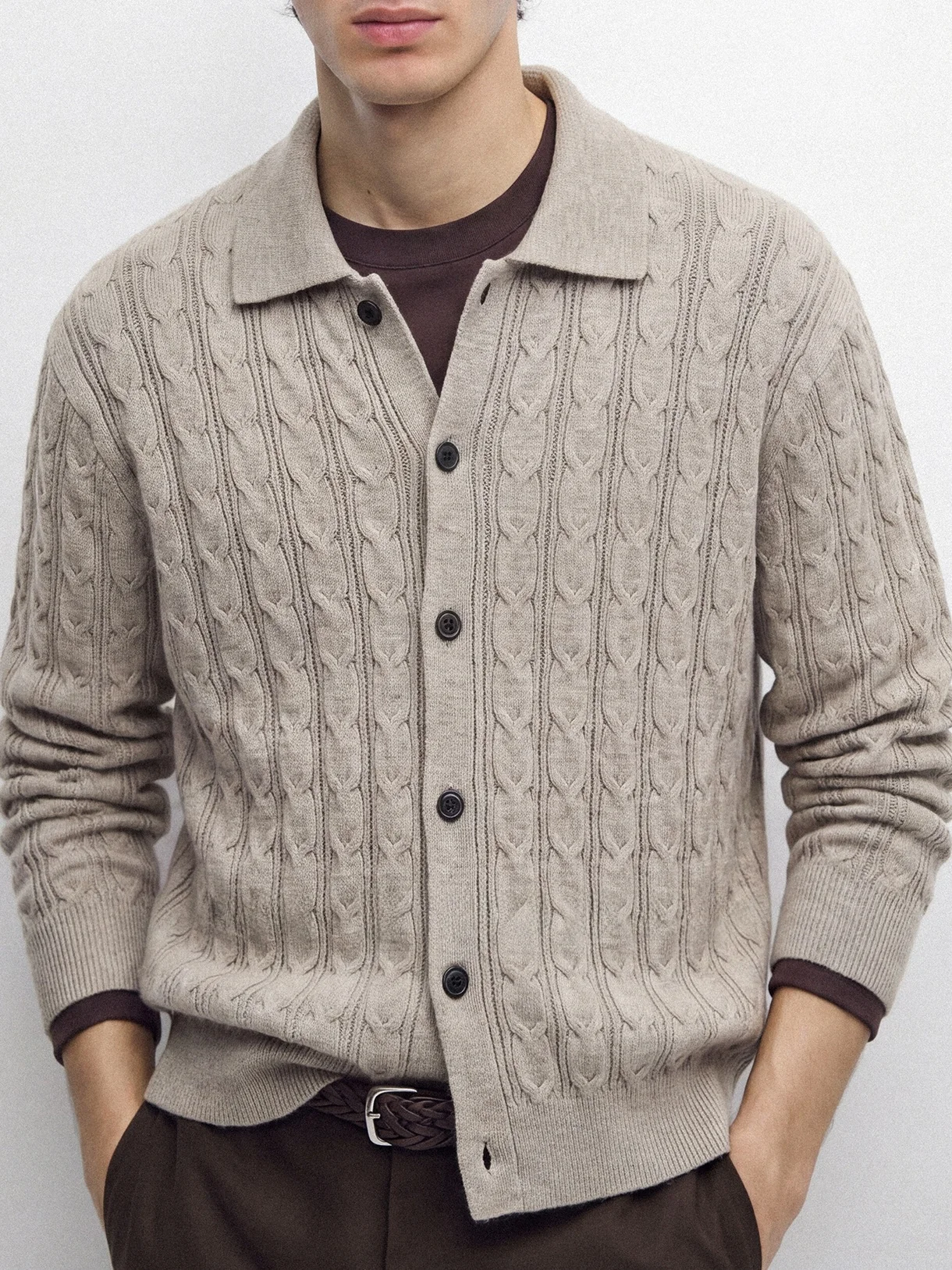 Autumn Winter Casual Knitted Open Cardigan Long Sleeve Turn-down Collar Men's Loose Versatile Warm Cotton Polyester Nylon Woo...