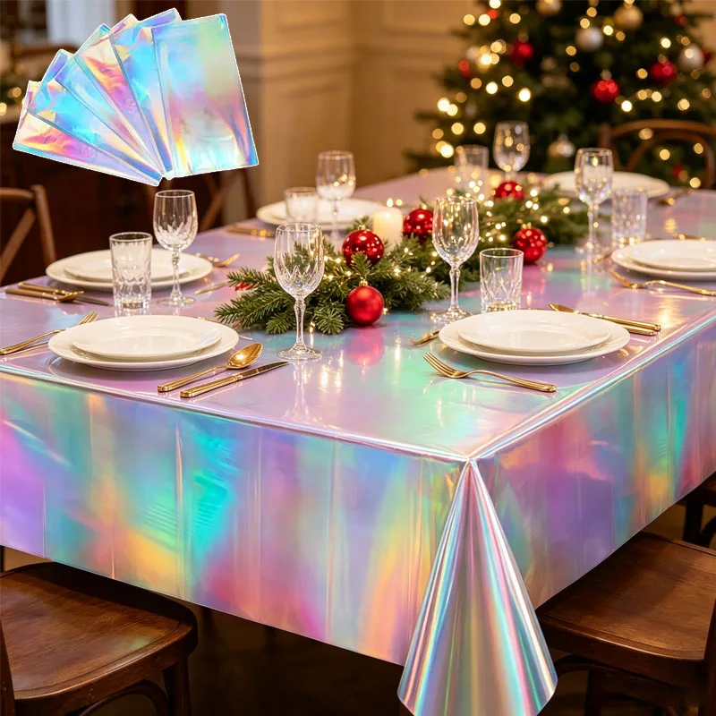 New Colorful Laser Disposable Party Tablecloth for Birthday Photo Background Indoor Outdoor Celebration Decoration Supplies