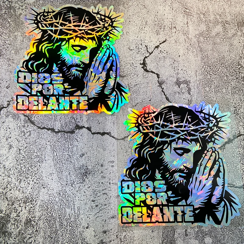 DIOS POR DELANTE autocollants de moto effet de carbone holographique imperméable pour carénage avant de moto bricolage autocollant en vinyle pour fenêtre de voiture