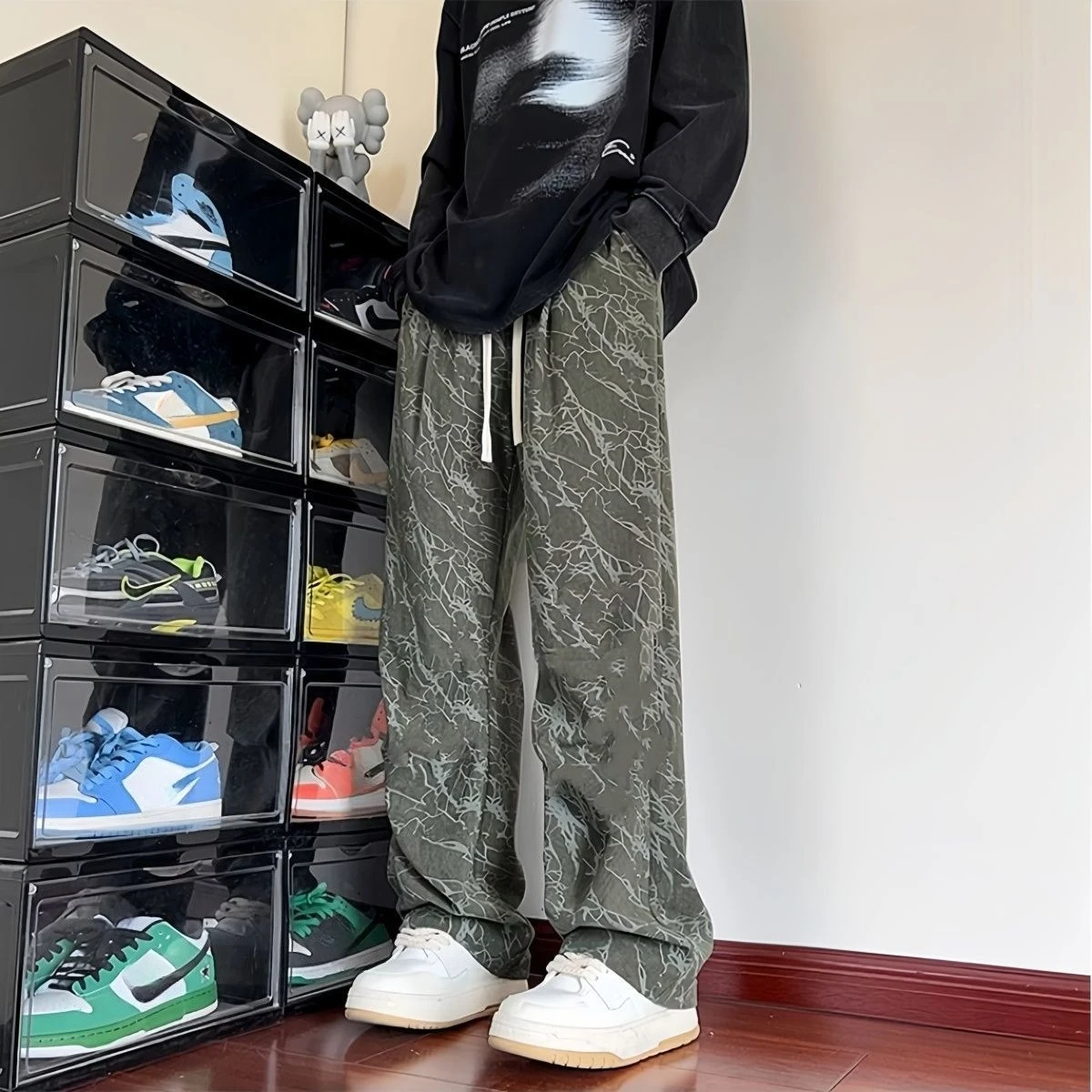 New Men Tie Dye Corduroy Pants Casual Loose Straight Leg Wide Leg Trousers Vintage Streetwear Spring Summer All Match