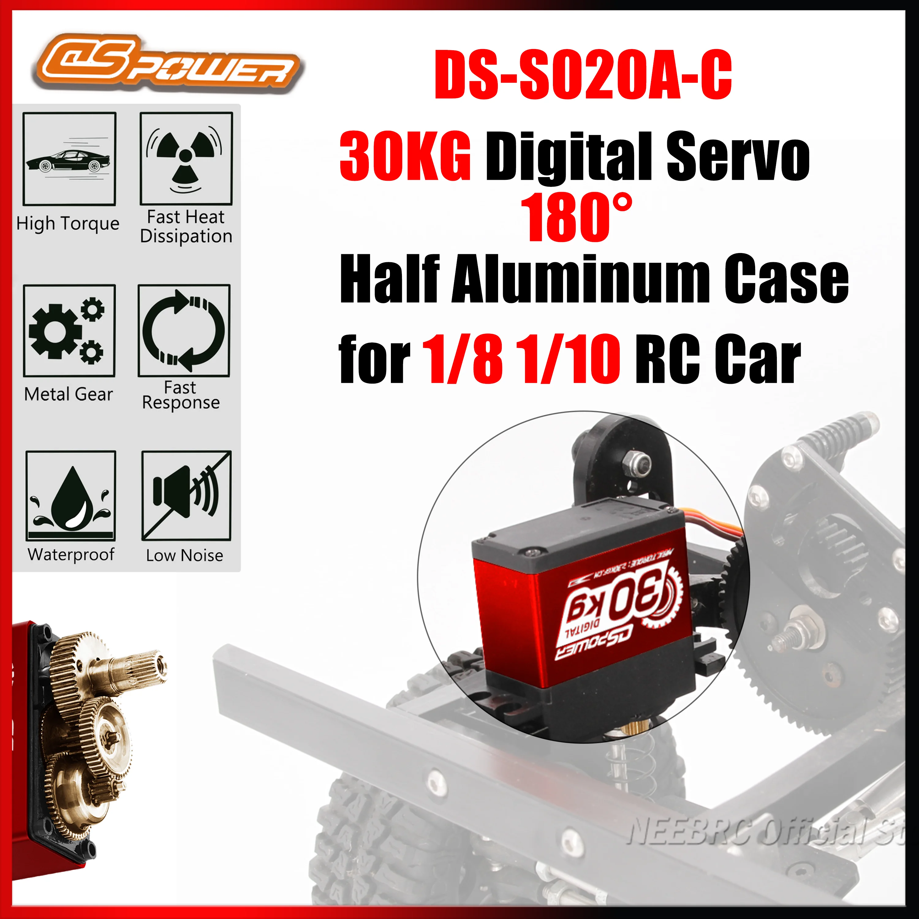 DSpower 30KG métal engrenage numérique rouge Servos demi boîtier en aluminium haute vitesse pour 1/8 1/10 RC voiture bateau Robot avion Drone accessoires