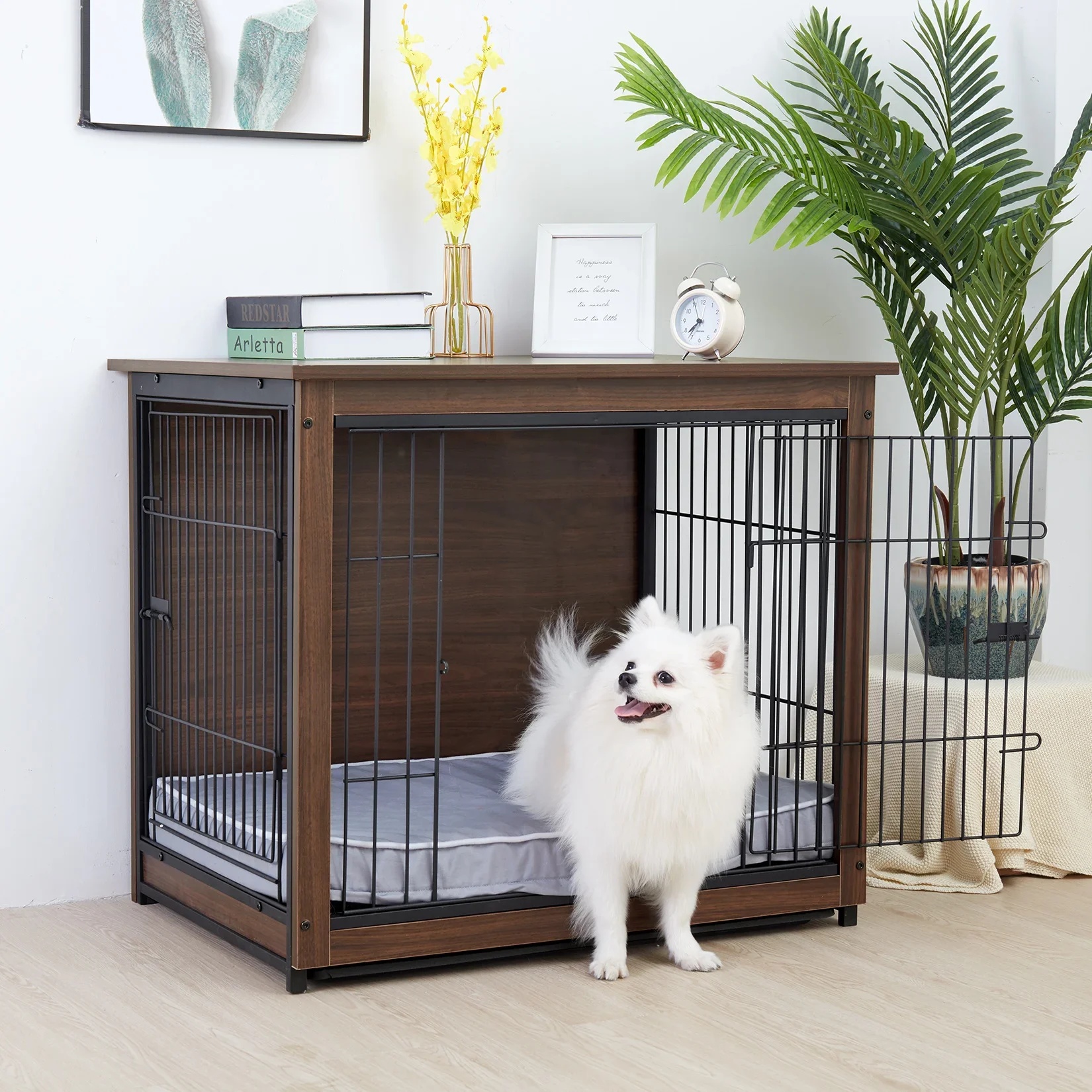 #For Vintage Pet Crate Dog Cage with Table Top Wooden Barrier Gate With Floor Tray for Indoor