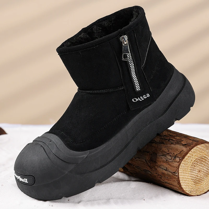 Men's Winter Snow Boots Fluffy Lining Warm Inner Anti-Skid PU Leather Ankle Boots Outdoor Non-Slip Comfortable Classic Shoes Ant