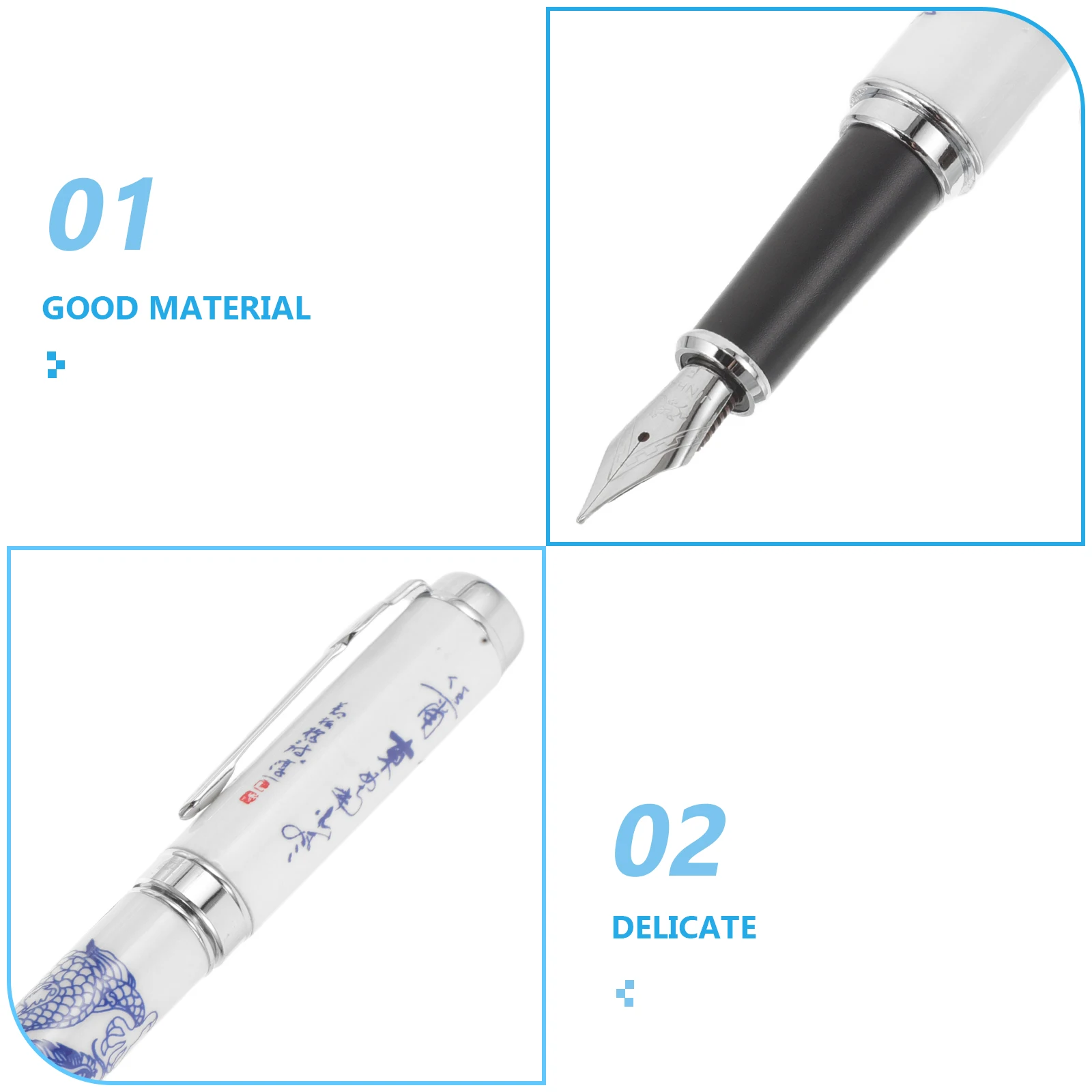 قلم حبر من البورسلين الأزرق والأبيض من الفولاذ المقاوم للصدأ للكتابة السلسة لقلم الخط للمكتب والمدرسة والمجلات الفنية #6