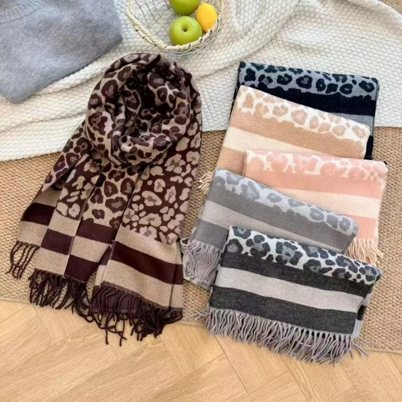 

Fashion Classic Leopard Good Faux Cashmere Shawl Long Scarf Women Winter Warm Neckerchief Sping Autumn Core Yarn Wraps