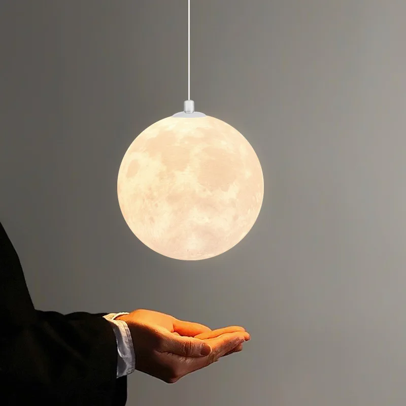 Modern Design Moon Ball Pendant Light PVA Print Vintage Realistic Lampshade Hanging Lamp Home Decor Restaurant Chandelier Lustre