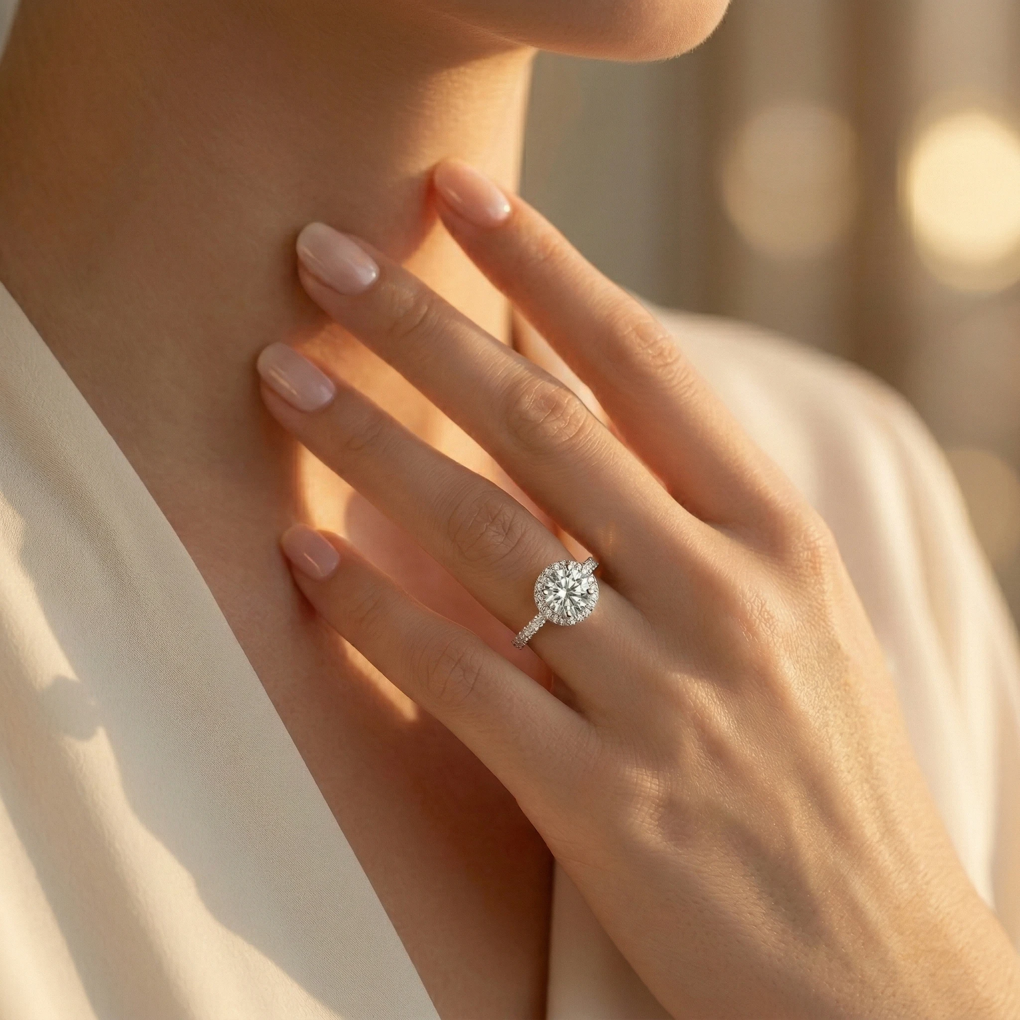 

Кольцо для помолвки с круглым муассанитом 1 карат, серебро S925, цвет D, чистота VVS1, с огранкой Halo Pave, обручальное кольцо, свадебные украшения для женщин