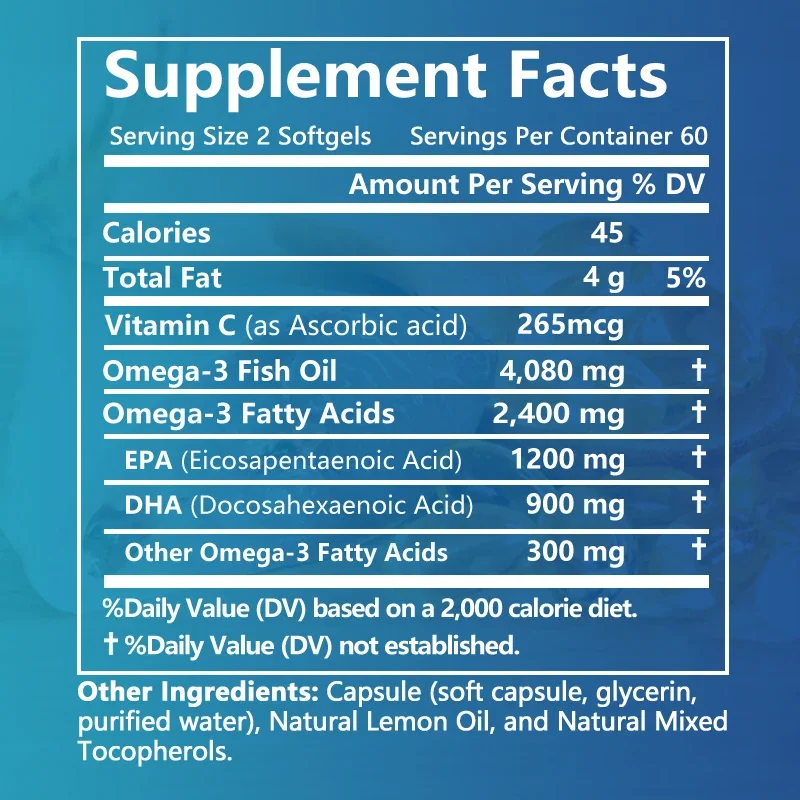 Balincer Wild Caught Omega 3 Fish Oil Softgels- Triple Strength High EPA 1200mg DHA 900mg Non-GMO Gluten Free Dietary Supplement