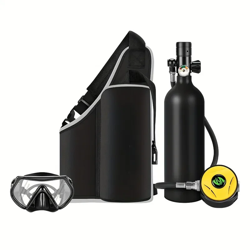 3pcs Diving Tank Snorkel Masl Set 1L Aluminum Alloy Cylinder Universal Fit Leisure Diving Gear and Backup Air Bottle for