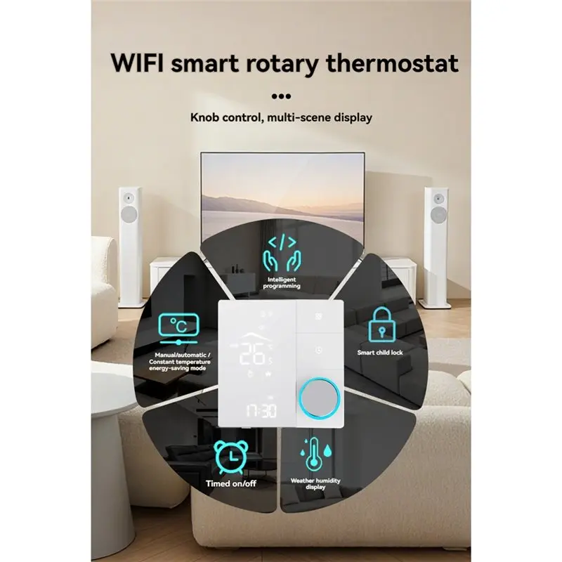 ABRU-Voice Controlled Tuya Wifi Smart Thermostat 16A Electric Heating Programmable For Home Heating System