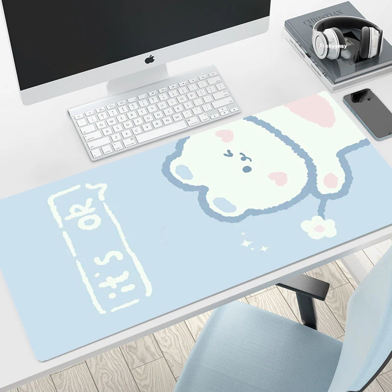 Sweet Cute Rabbit Extended Gaming Mouse Pad, Strawberry Rainbow Decor Non‑Slip Rubber Keyboard Desk Pad Office