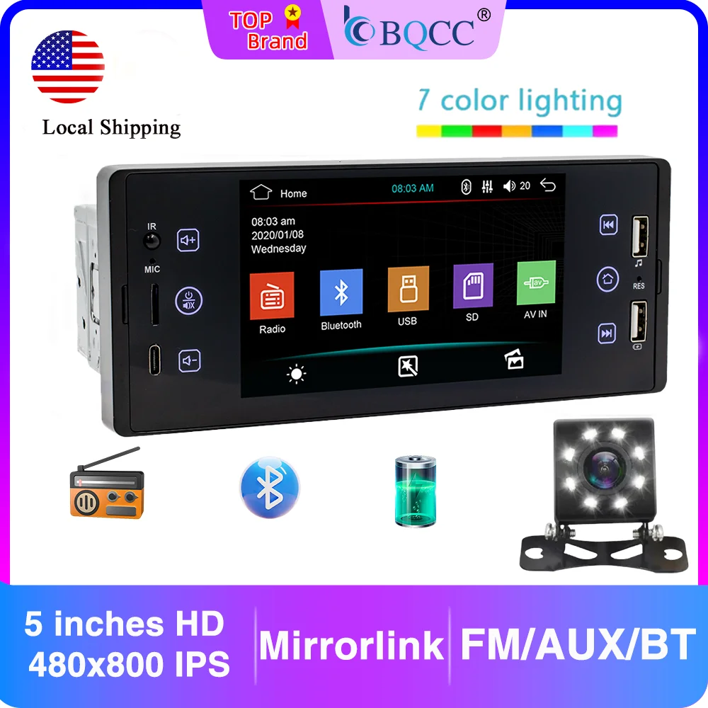 

BQCC 5" HD (IPS) Car MP5 Player FM Radio for Universal Mirrorlink Video input Colorful lights Mobile phone charging Car Player