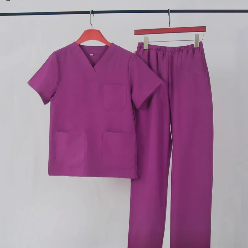 بدلة فرك مرنة - ملابس غسيل يدوية للطبيب بأكمام قصيرة، ملابس عمل للمختبر للرجال والنساء