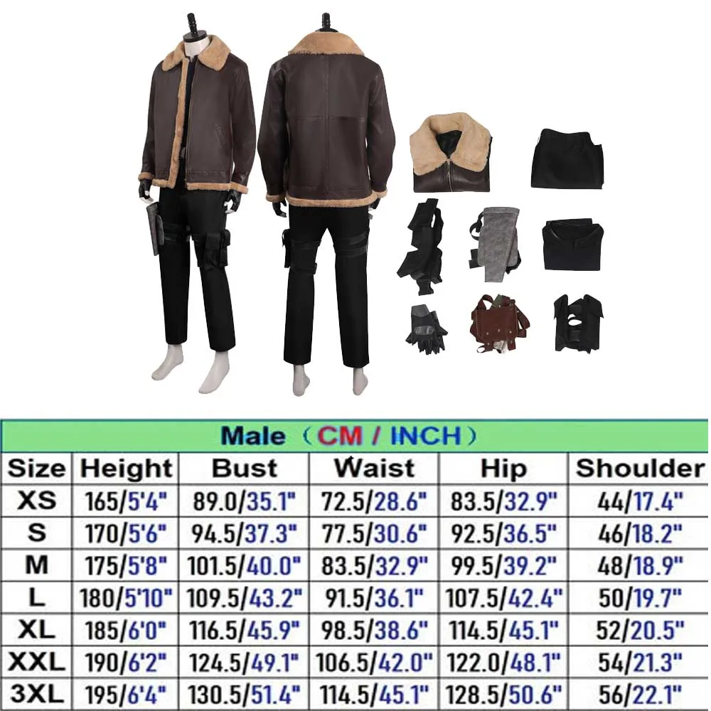 케네디 코스프레 코스튬 애니메이션 게임 레지던트 4 리메이크 탑 팬츠, 할로윈 카니발 세트, 역할 놀이 남성 풀 세트 옷