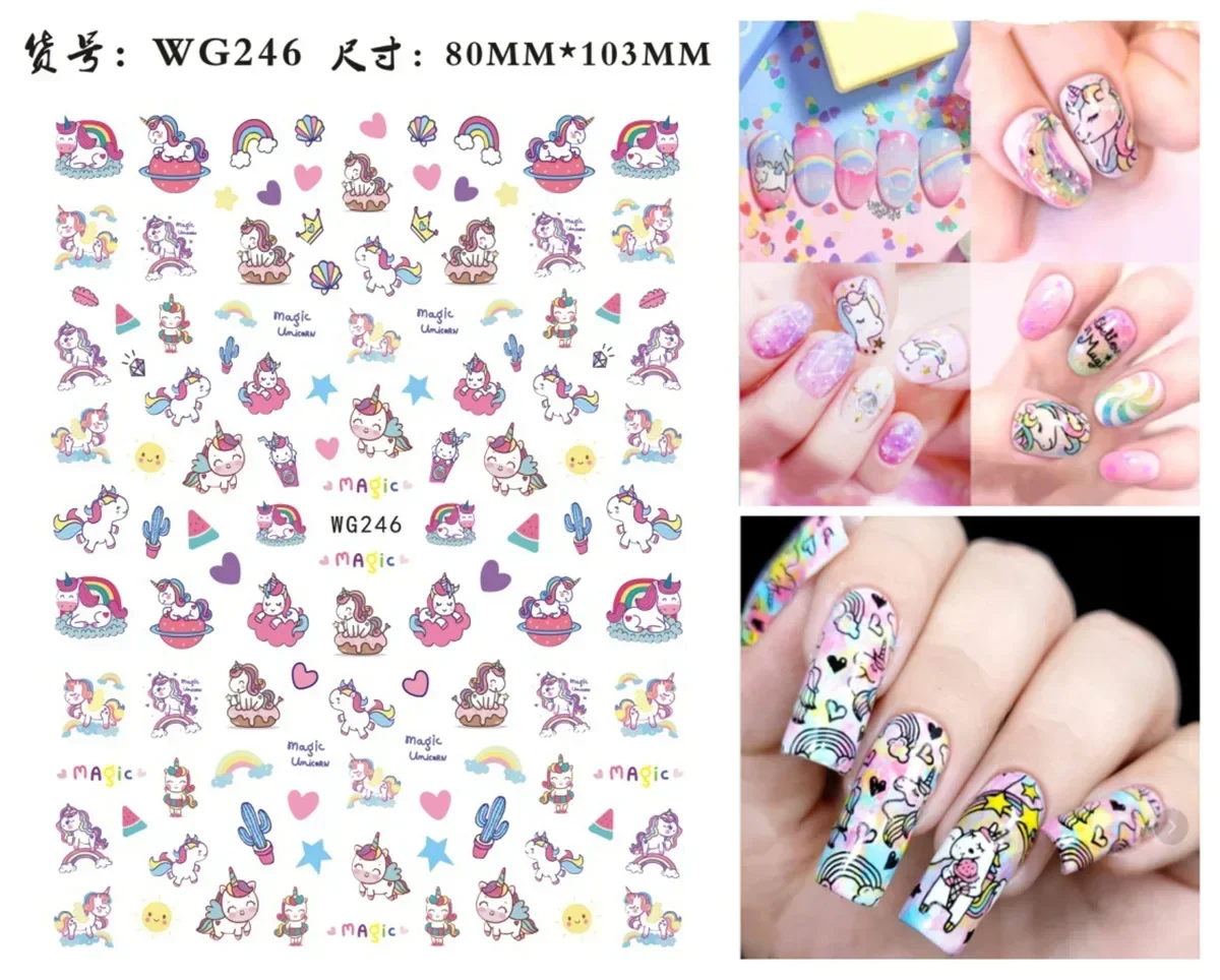 New Cartoon Unicorn Nail Decals Stickers for Nails Unicorns Series Cute Girls Nail Sticker Accessories Supplies Manicure Gifts