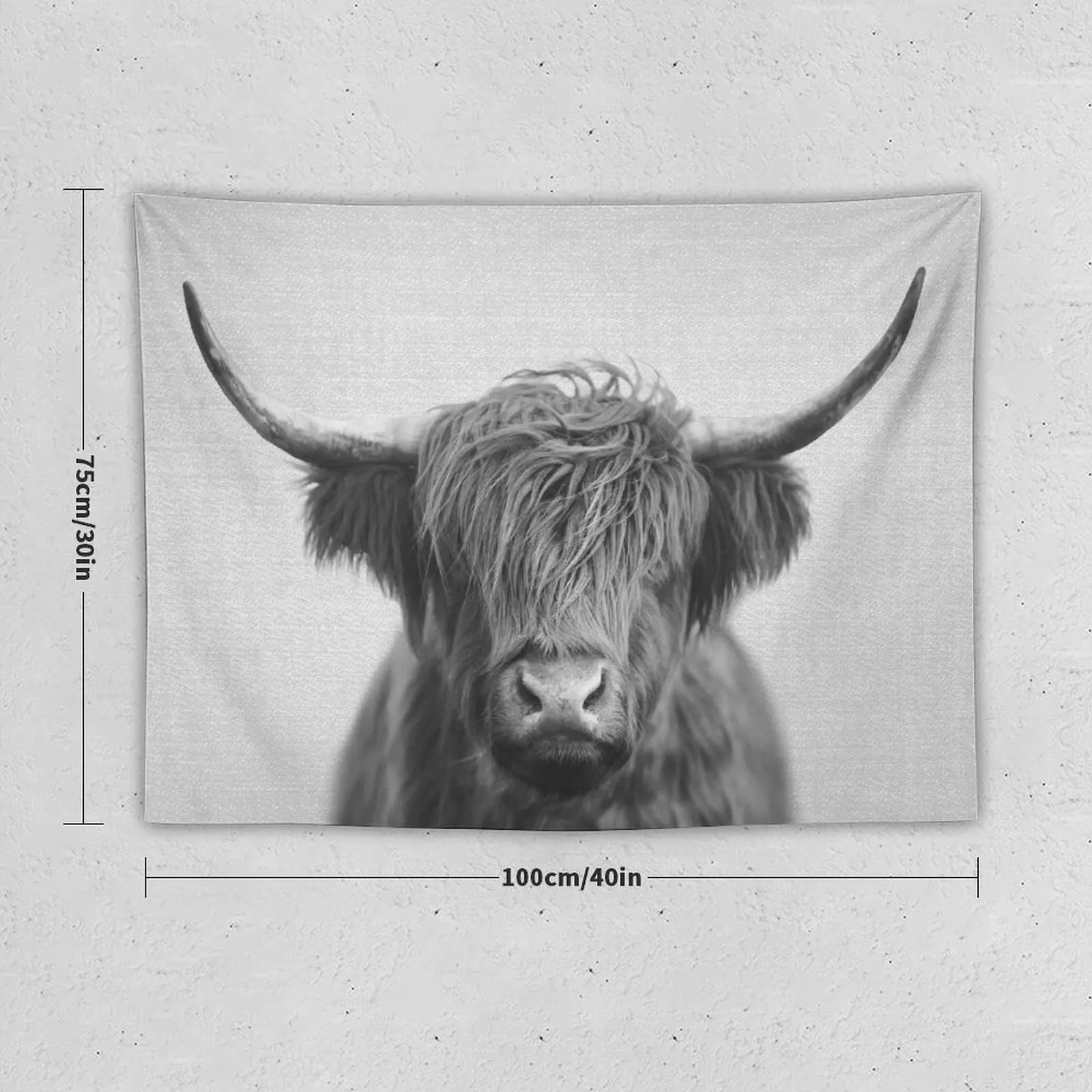 Highland Cow - Black & White Tapestry Bedrooms Decor Wall Decorations Decorative Wall Mural Wall Deco Tapestry