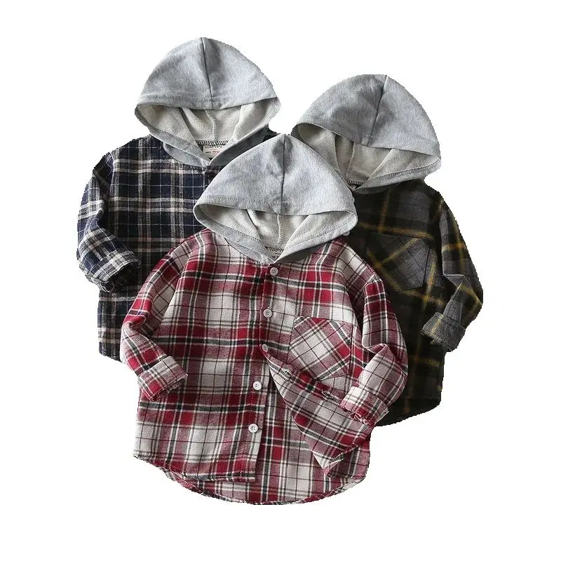 New children's Hat Shirt Children's Clothing Baby Boy Basual Plaid Shirt Girl long-sleeved clothing foreign shirt 2-8 years old