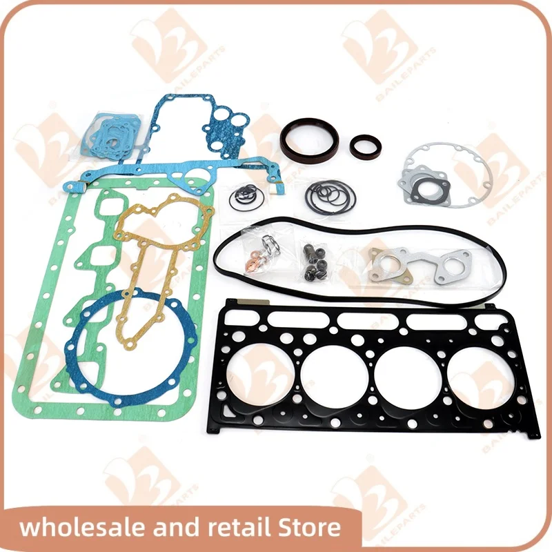 V2203 For Kubota Full Gasket Kit With 4 Cylinders Piston Ring 87*2HK+2+5mm Cylinder Head Gasket Overhaul Rebuild Kit For Bobcat