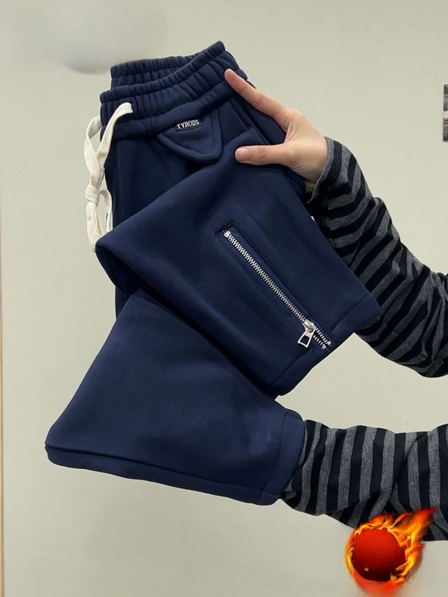 

Женские зимние утепленные флисовые брюки с высокой талией на молнии, повседневные брюки, удобные теплые брюки из хлопкового материала, облегающие брюки