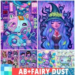 AB Fairy Dust DIY 5D Diamond Painting Animal Cat Fantasy Cartoon Girl Embroidery Handmade Mosaic Set Cross Stitch Home Decor