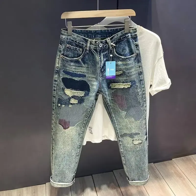 

Винтажные свободные прямые джинсы Waed в американском стиле High Street Sle в стиле пэчворк, модные брендовые длинные брюки Youth Faion