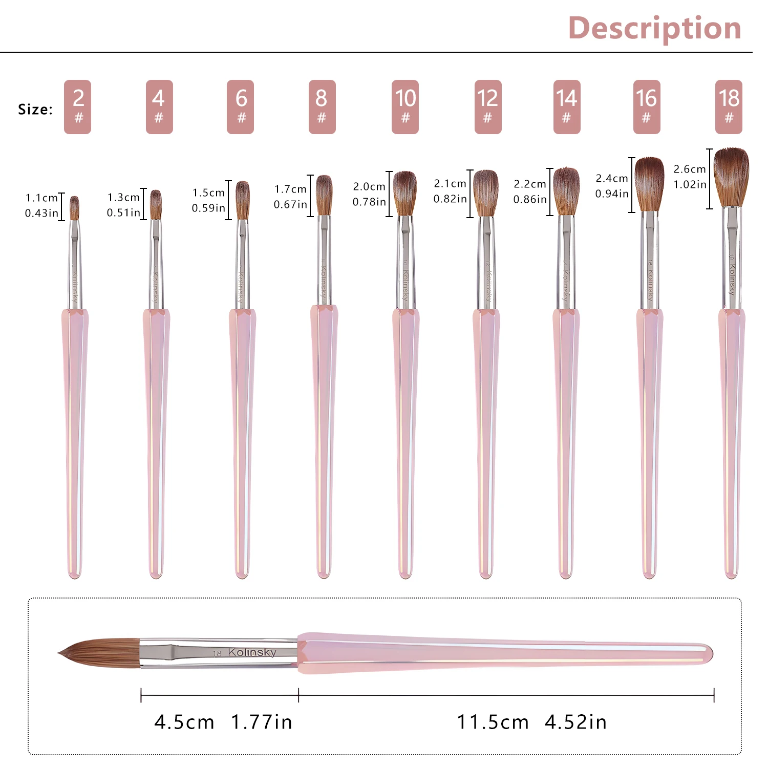 ピンクダイヤモンドハンドルのコリンスキーネイルブラシ # 16、アクリルシンフォニーデザインペン、プレミアムネイル用品