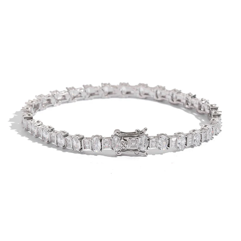 Hip Hop Square Oval CZ Stone Paved Bling Iced Out Tennis Link Chain Bracelets for Men Women Rapper Jewelry Gold Silver Color