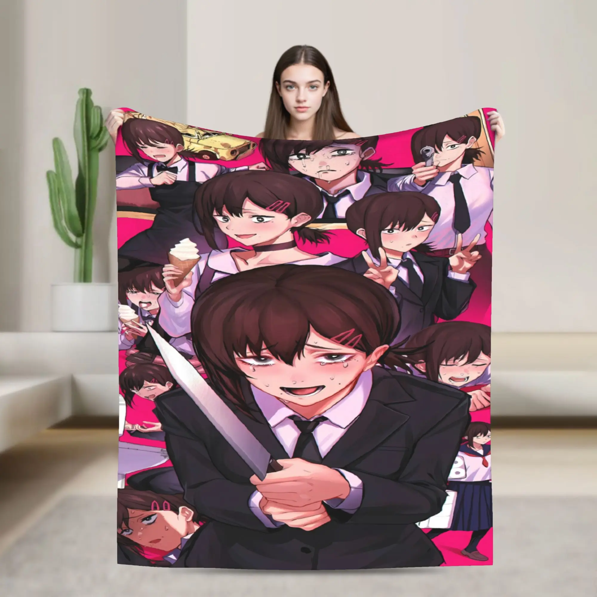 Aki sharp manga Super Warm Blanket Chainsaws Mans Airplane Travel Plush Throw Blanket Outdoor Flannel Bedspread Sofa Bed Cover