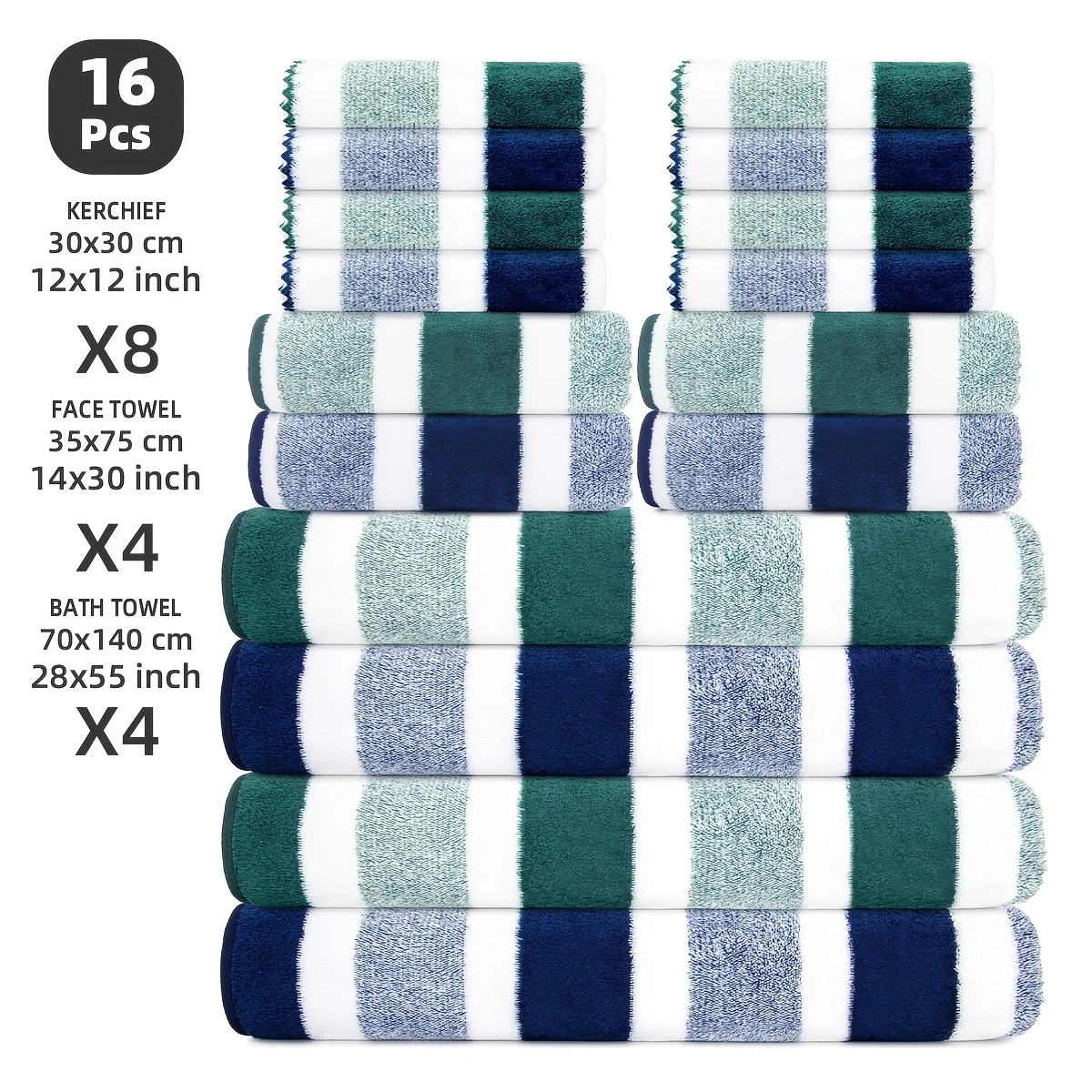 

16pcs Towel And Bath Towel Set, Including 4 Bath Towels, 4 Hand Towels, And 8 Face Towels. A Soft And Comfortable Large Towel Set, Perfect for Bathroom Decor, And Suitable for Bathing, Spa Treatments, Swimming, Vacations, And As A Gift.