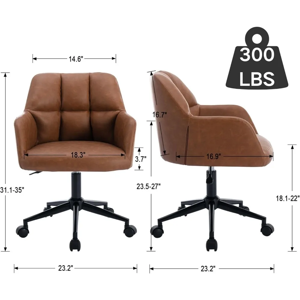 paio di sedie da ufficio girevoli con schienale medio in pelle marrone con altezza regolabile per uso domestico
