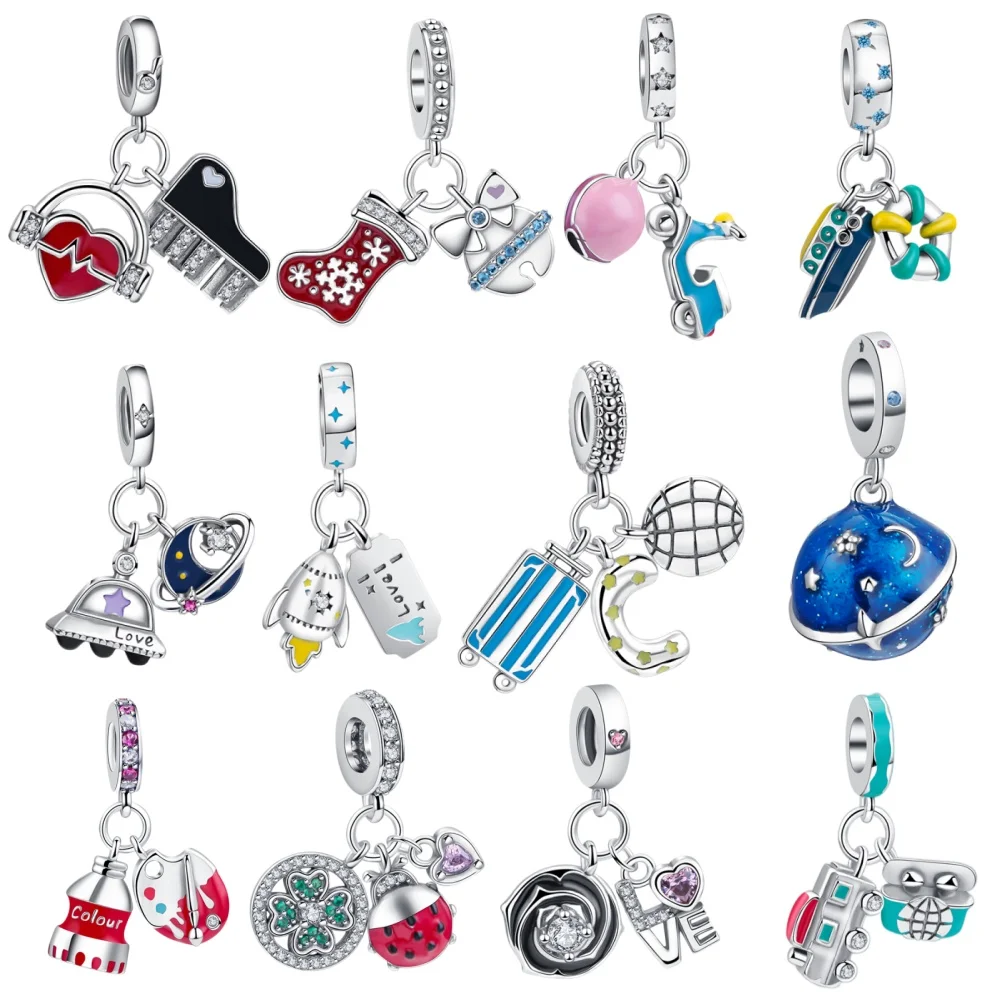 Hot Sales Original 925 Sterling Silver Suitcase Planet Series Charms DIY Pendants Bracelets Charms Dangle DIY Jewelry Gift