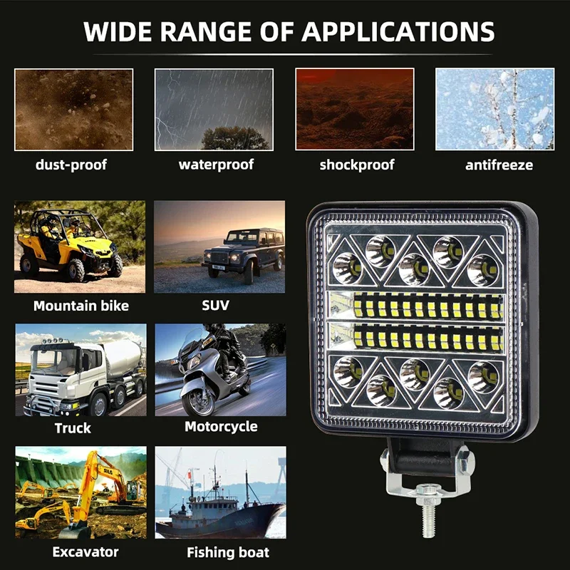 

1pcs 102W Lightbar Spotlight Offroad LED Work Light Bar 3030 LED 34SMD Square For Tractor SUV Truck Driving Fog Lamp