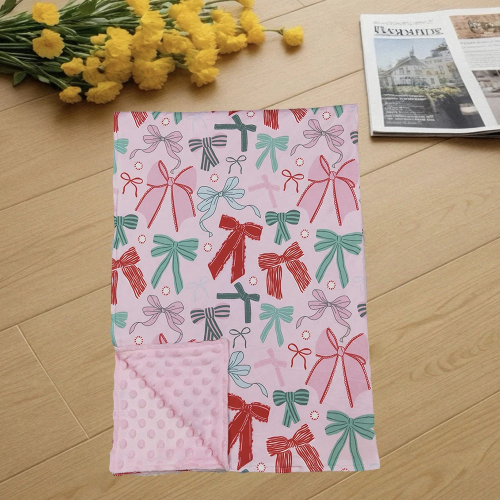 9.23 ベビー キッズ ガールズ ピンク グリーン リボン チェック柄 クリスマス ブランケット 29*43 インチ