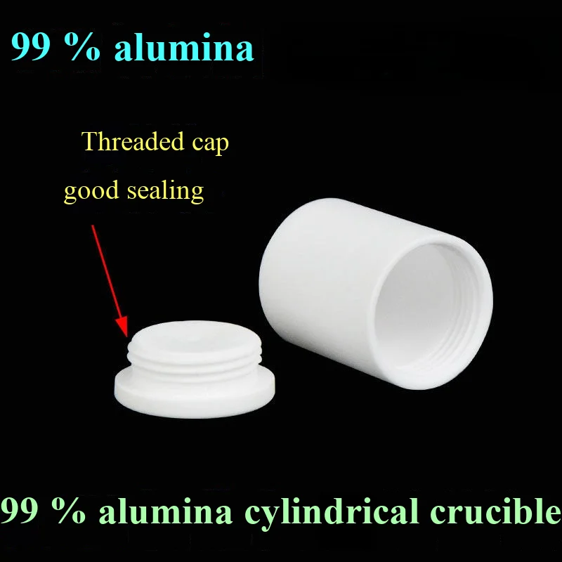Corundum cylindrical crucible with threaded cover, 99% alumina sealing, many specifications, high temperature resistance