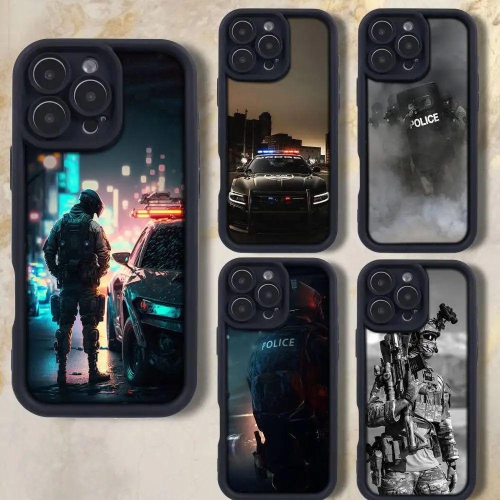 

P-Police S-SWAT FBI Phone Case For iPhone 17,16,15,14,13,12,Pro,Max,Plus,E,SE4,Air, emery Black Full Coverage TPU