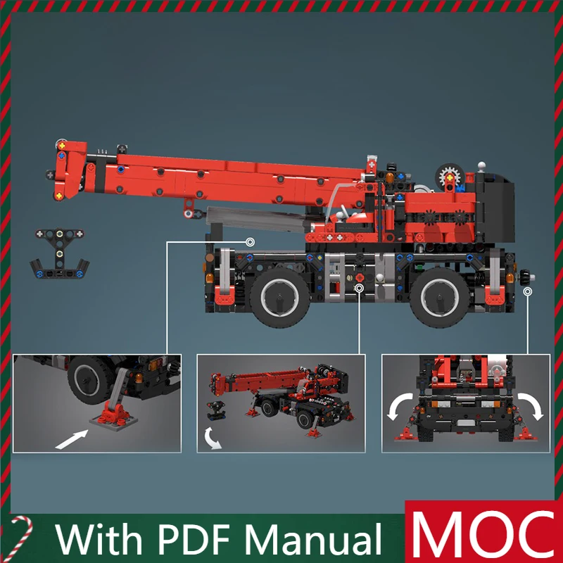 

1599 PCS Hot Selling MOC Red Rough Terrain Crane Model Modular Building Blocks Kids Assembly Display Toys Festival Surprise Gift