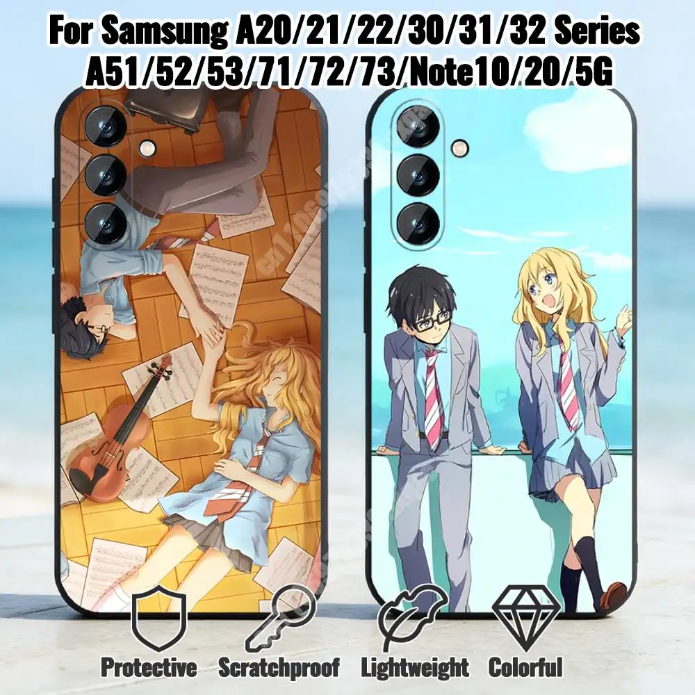 A-April Shigatsu-S Kaori Kousei Phone Case for Samsung Galaxy A73 72 71 70 A53 52 41 40 A32 31 30 Note20 Note10 Note9