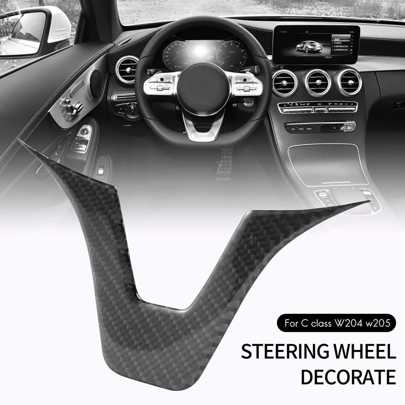 Carbon Fiber Interior Sticker, Steering Wheel Emblem Sticker,Fit For Mercedes C-Class W204 W205