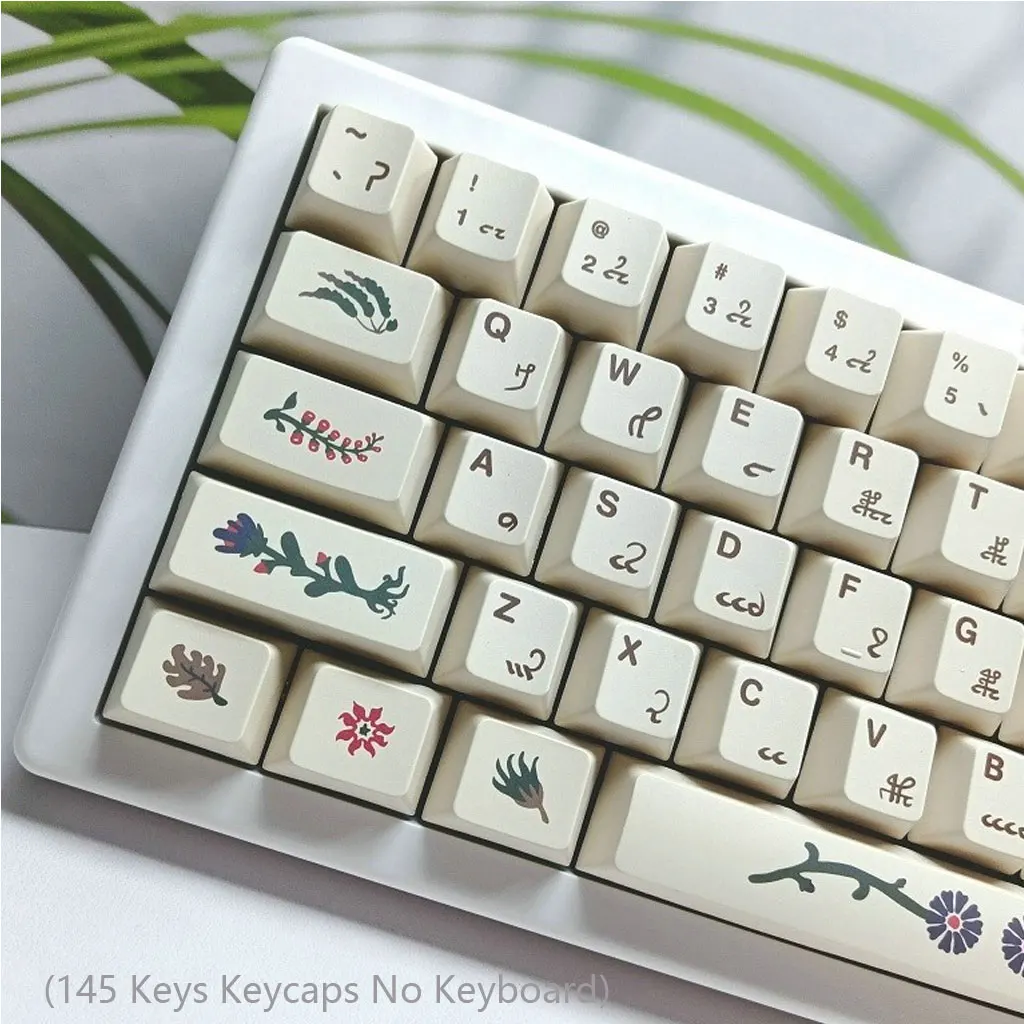 145 Keys Manuscript Theme Keycaps Original Height PBT Thermal Sublimation DIY For 61 87 98 104 Keys Mechanical Keyboard