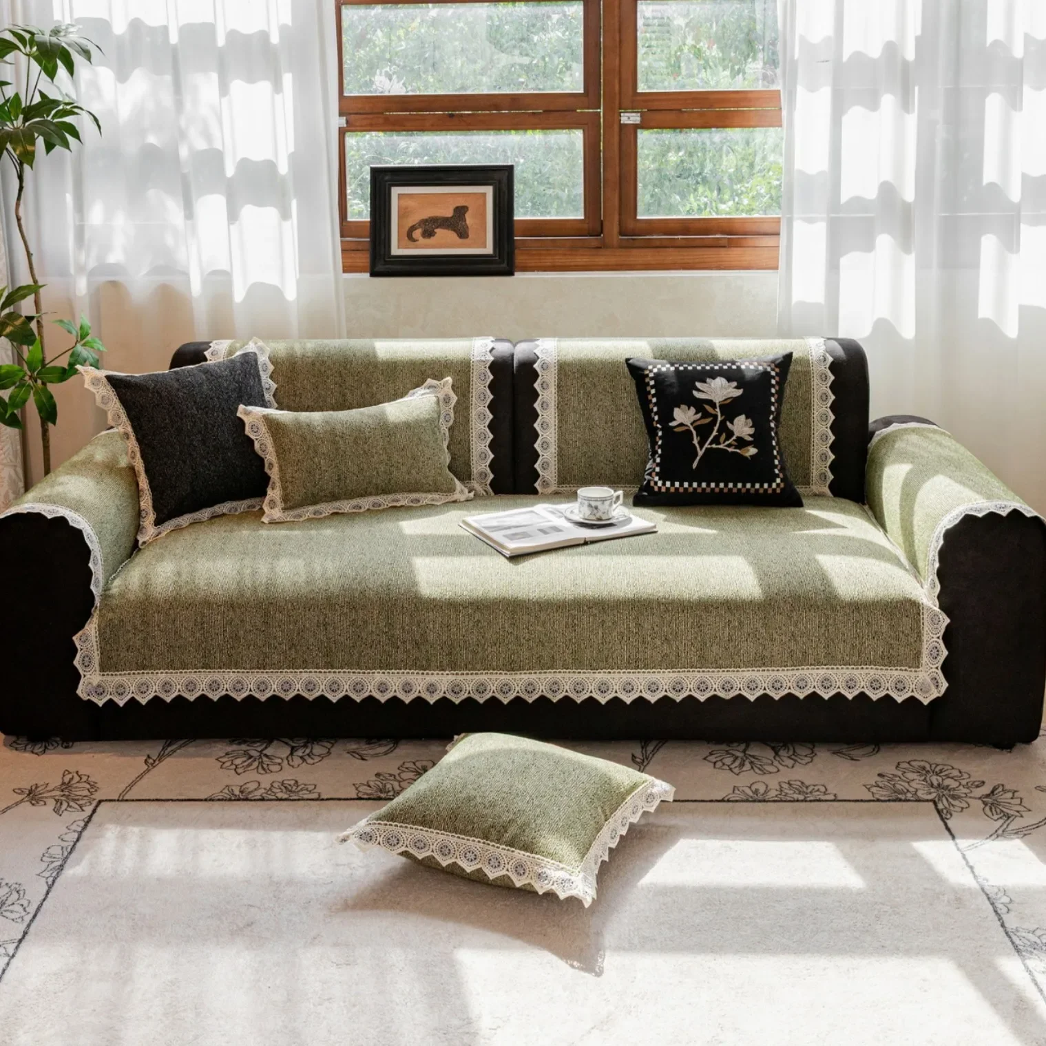 Textured Chenille Sofa Cushion Solid Non-Slip Wear Resistant Machine Washable Cozy Couch Pad for Living Room Protector Seatcover