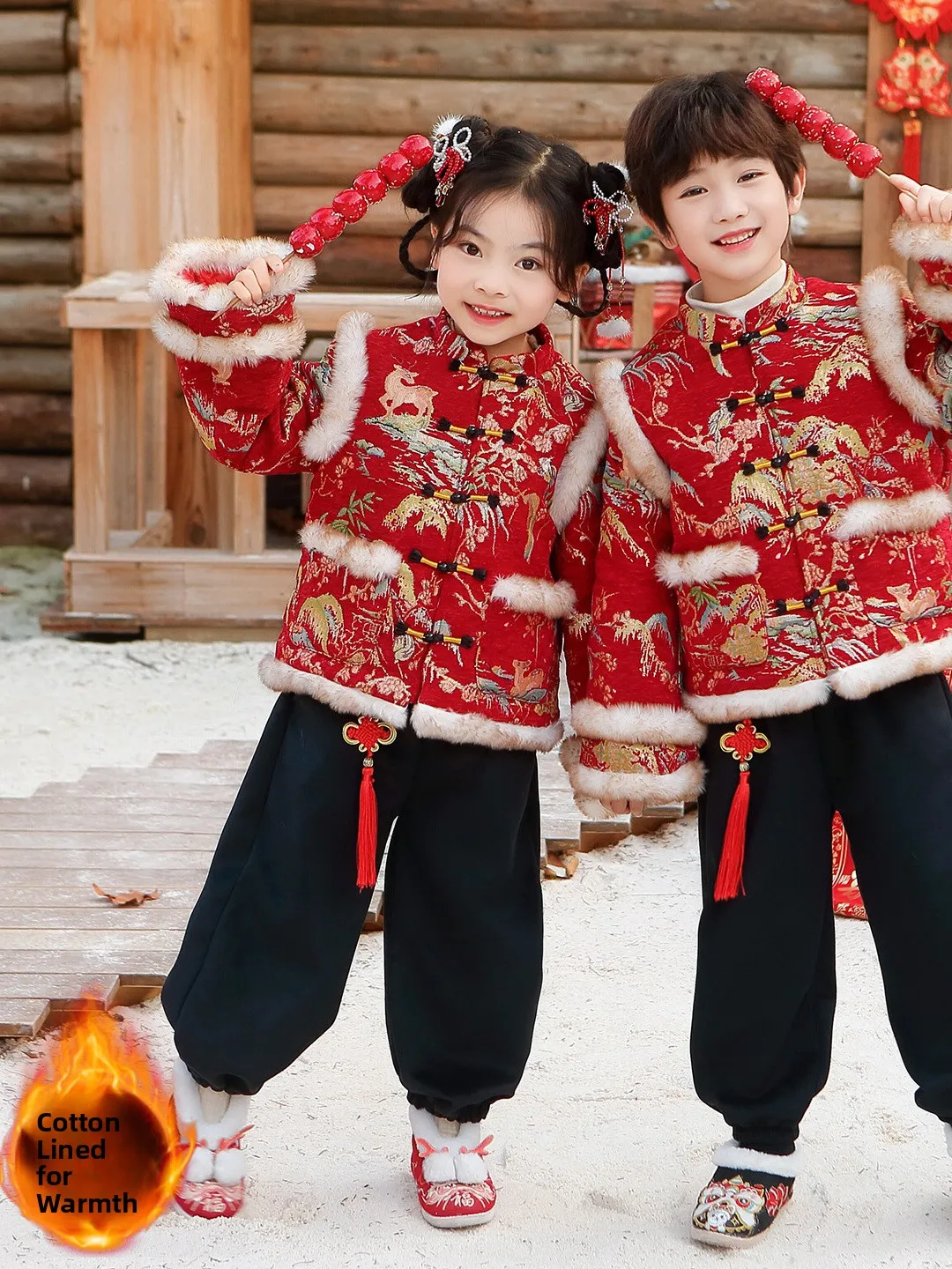 

Детский костюм Thiened из хлопка Тан, зимняя одежда, костюм для выступлений, теплый новый китайский комплект для годовой команды