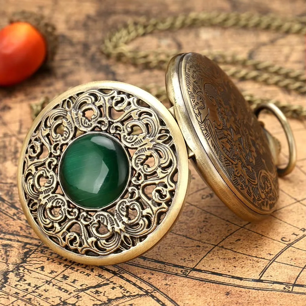 Reloj de bolsillo de cuarzo de jade ahuecado con cara de nbowmeros arábigos Vintage untuk mujer, aksesori de ropa de estilo