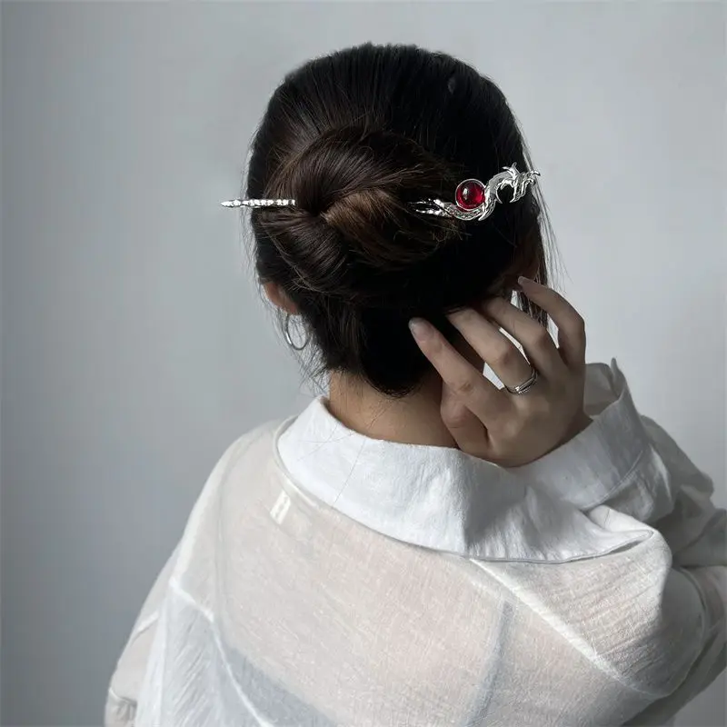 Phoenix Red Jade Hairpin New Chinese Style China-Chic Daily Luxury Small crowd Design High level Hair Hairpin for Girl Women