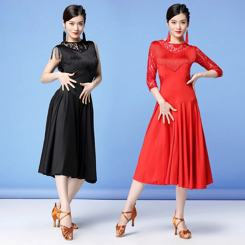 패션 다목적 슬림 새로운 라틴 댄스 성인 연습 옷 레이스 스윙 드레스 훈련 경쟁 공연 의상 여성