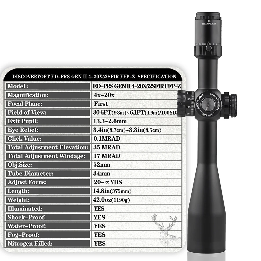 ED-PRS Discoverer GEN2 FFP-Z 0.1MRAD senapan luar ruangan berburu pandangan optik super kuat dampak resistensi pembidik menembak