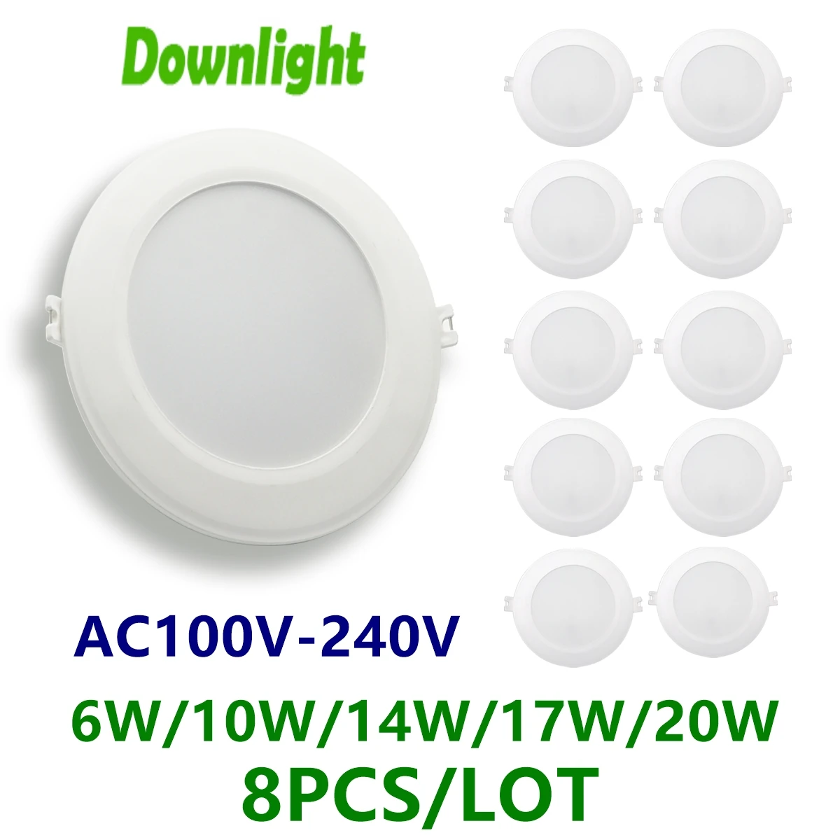 8 szt. LED typu downlight lampa do celingu AC100V-240V 6W-24W bez migotania nadaje się do kuchni, sala konferencyjna i sypialni.