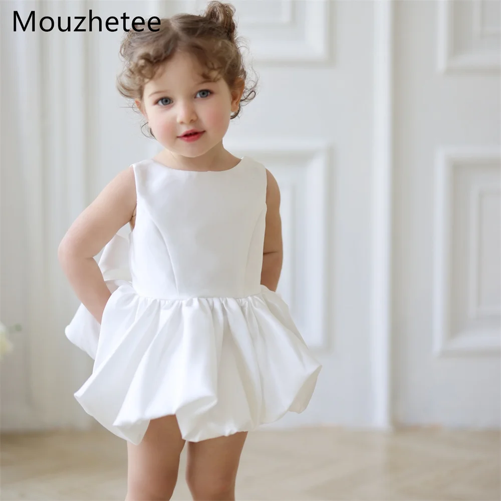 

Mouzhetee A-Line O-Neck Bow Simple Satin Flower Girl Dresses Shiny Girls Birthday Dresses Customized 2026