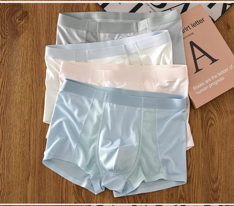 

Men's Athleisure Boxer Briefs 4 Pack 3D Mesh Panel Sports Underwear Moisture Wicking Trendy Streetwear Shorts Multipack