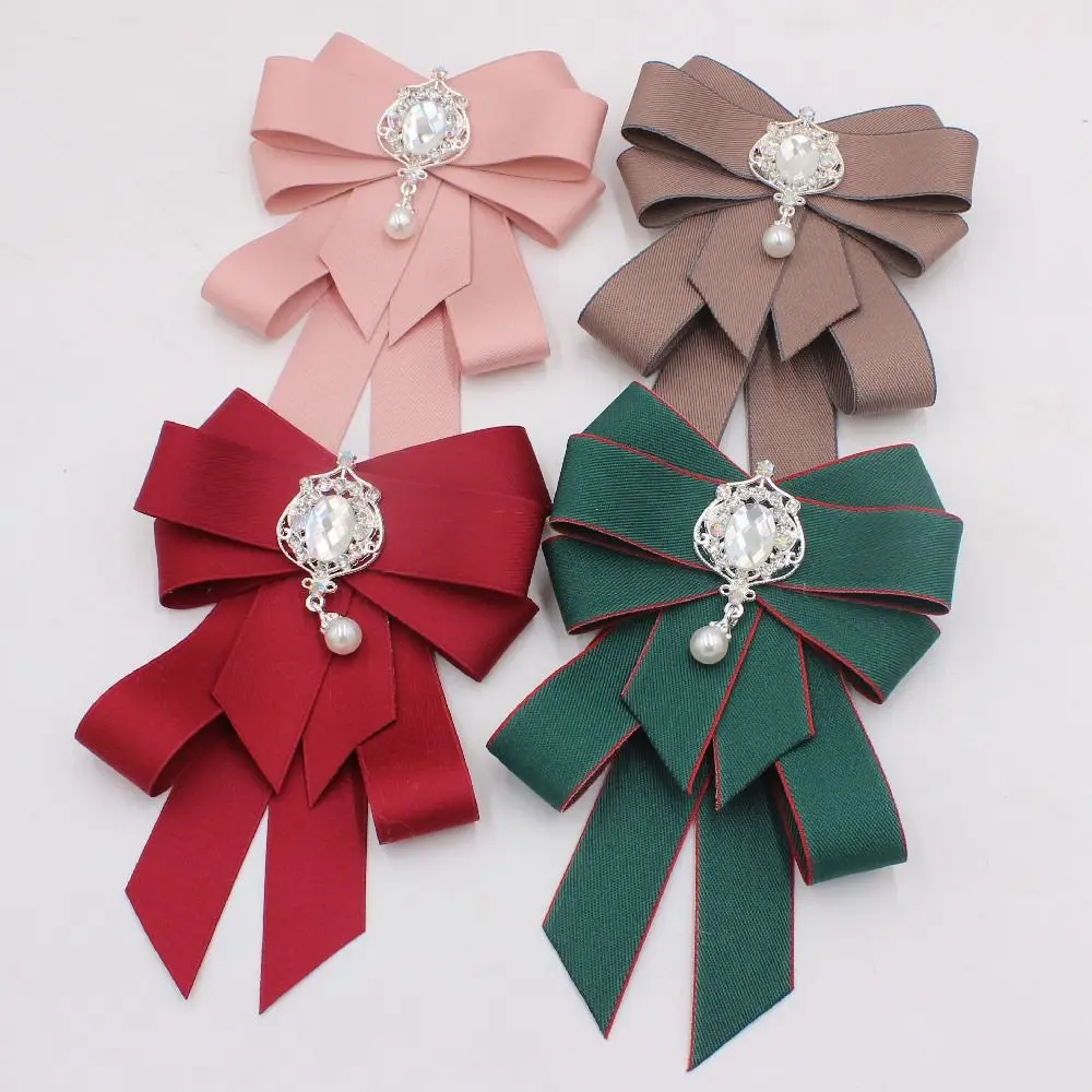 Luxury Ribbon Ribbon Bowtie Crystal Handmade Ribbon Bow Brooch Rhinestone Fabric Cloth Art Neck Tie For Men and Women